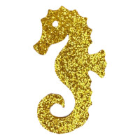 Aplique glitter cavalo marinho dourado