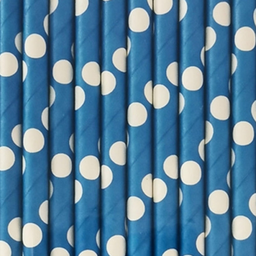 Canudo de papel Azul e Branco Bolinhas C/10