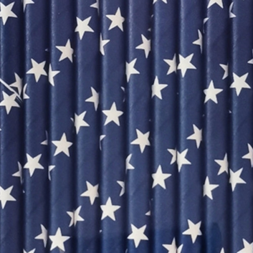 Canudo de papel Azul Escuro e Branco Estrelinhas C/10