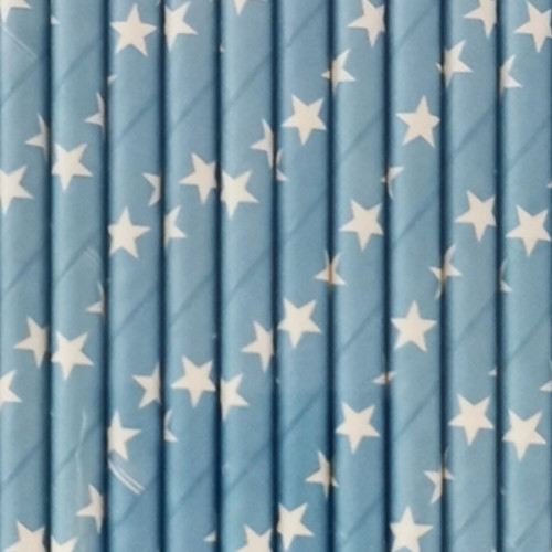 Canudo de papel Azul Claro e Branco Estrelinhas C/10