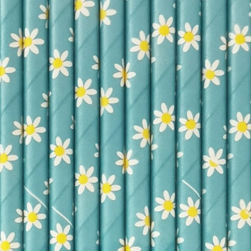 Canudo de papel Azul Florzinhas C/10