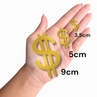 Aplique cifrão dinheiro laminado dourado