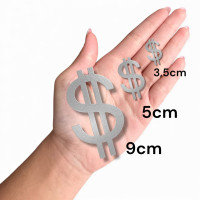 Aplique cifrão dinheiro laminado prata